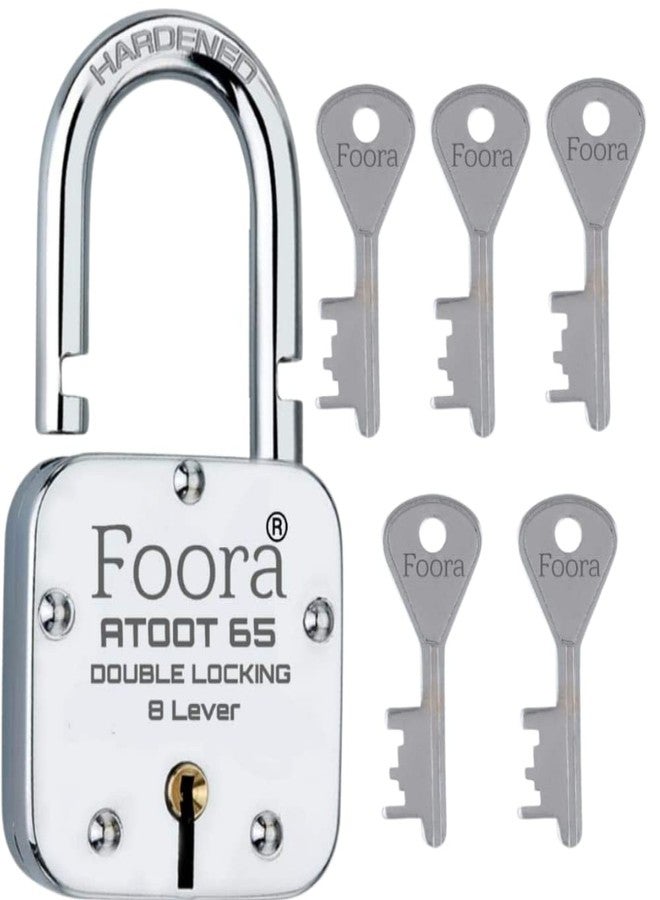 Foora Heavy Duty 65mm atoot Double Lock for Home, Door, Gate & Shop Shutter | 2 Locks with Same Key | Rust-Proof Steel Padlock | High Security Atut Door Lock & Key for Main Door and Gate - Image 3